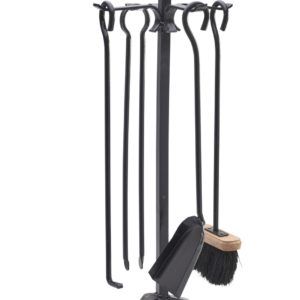 Serviteur cheminée acier | 4 accessoires | Socle + pelle + balayette + tisonnier + pince - Classique