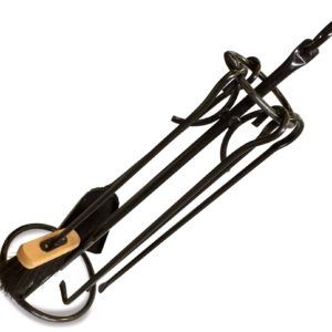Serviteur cheminée acier | 4 accessoires | Socle + pelle + balayette + tisonnier + pince - Anneau