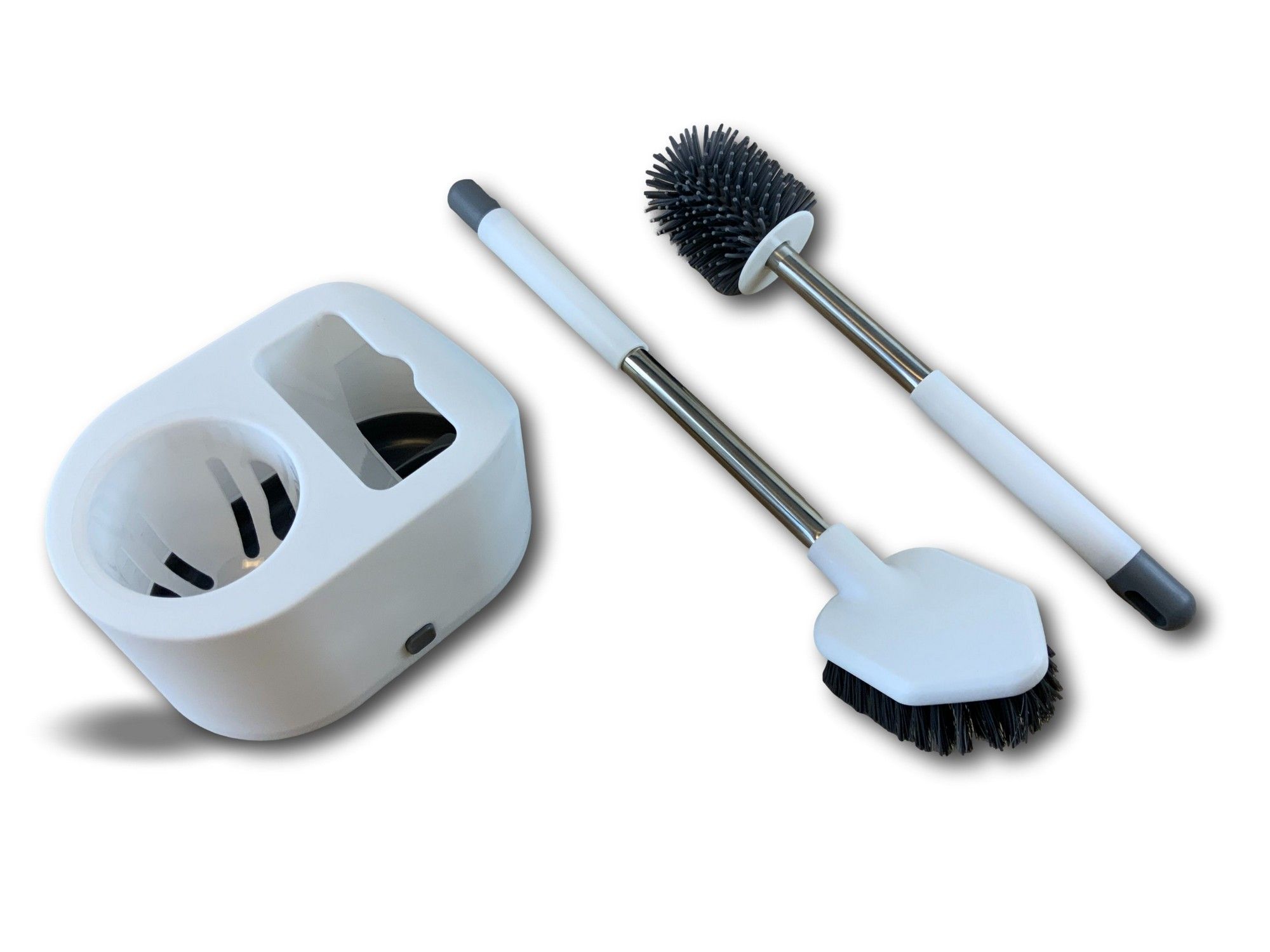 Double balayette WC à réservoir | Support avec essorage | Poils silicone – Image 2