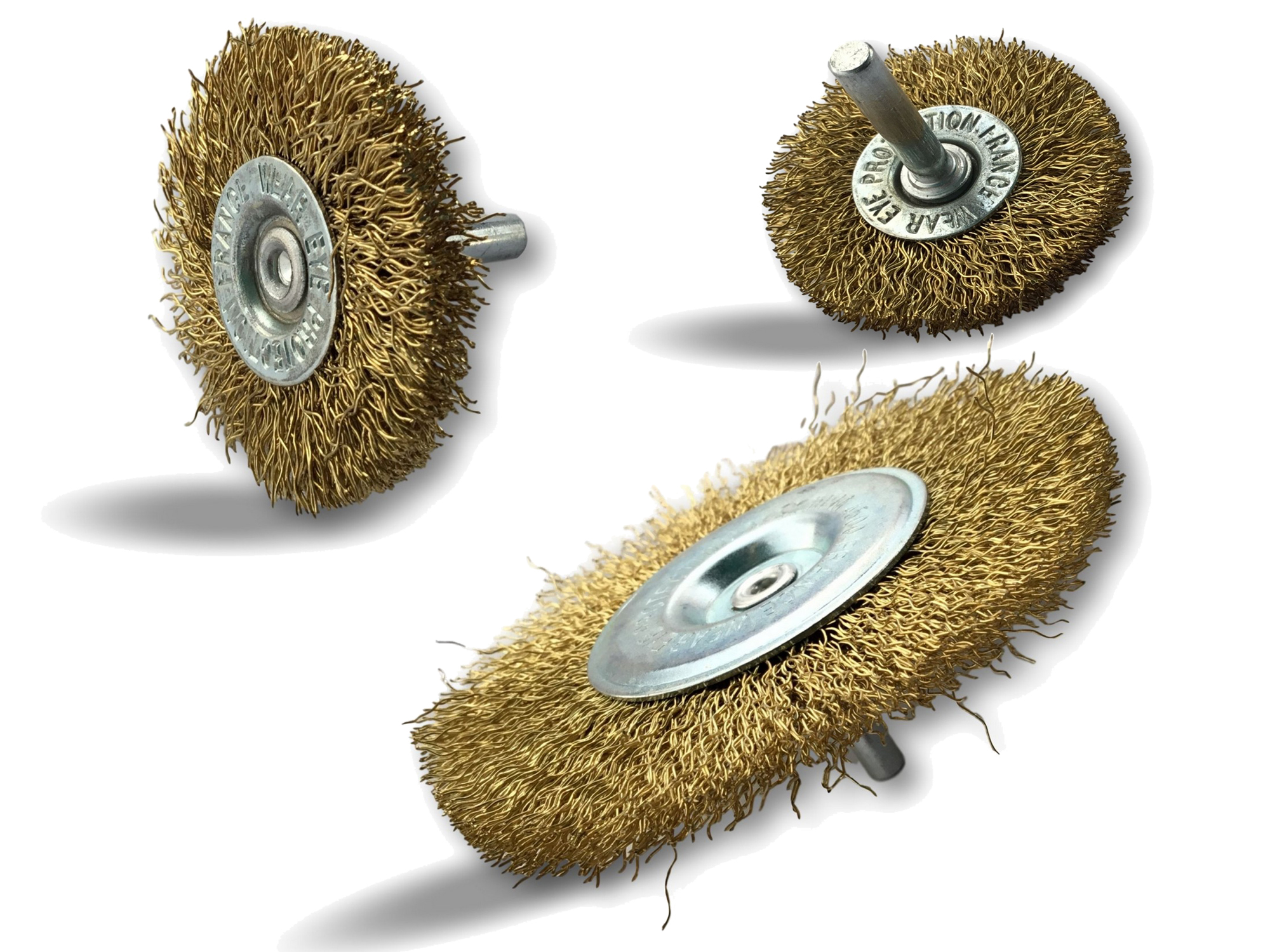 Assortiment divers de brosses rotatives circulaires sur tiges