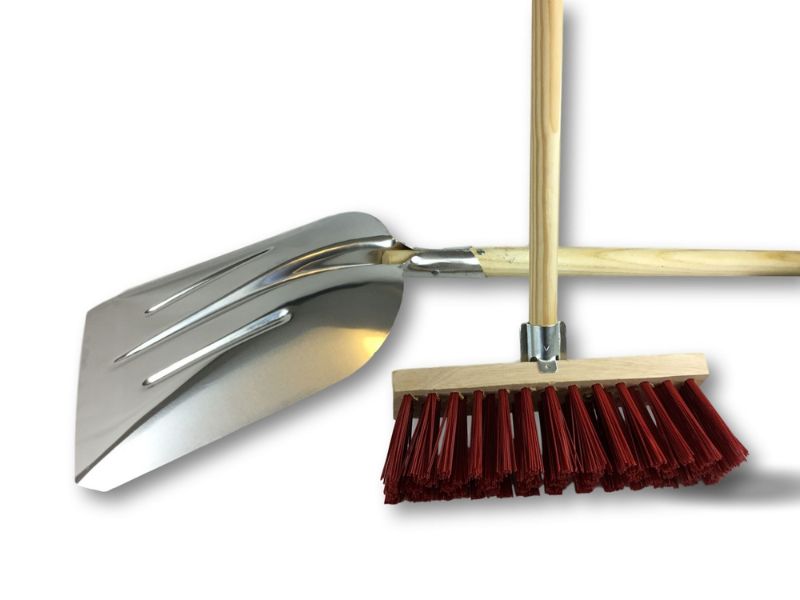 Balai de cantonnier 32 cm manché + Pelle aluminium - PVC rouge – Image 3