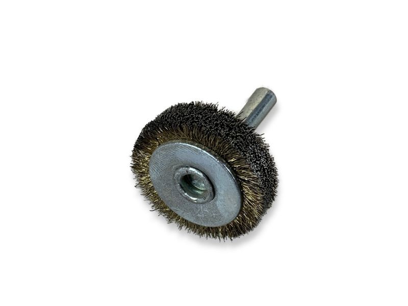 Brosse circulaire métallique sur tige Ø 30 mm | Fil laiton souple