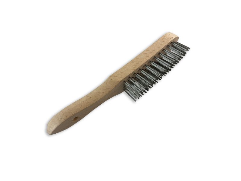 Brosse métallique à main type soudeur | Fil laiton ou inox rond lisse sur 4 rangs