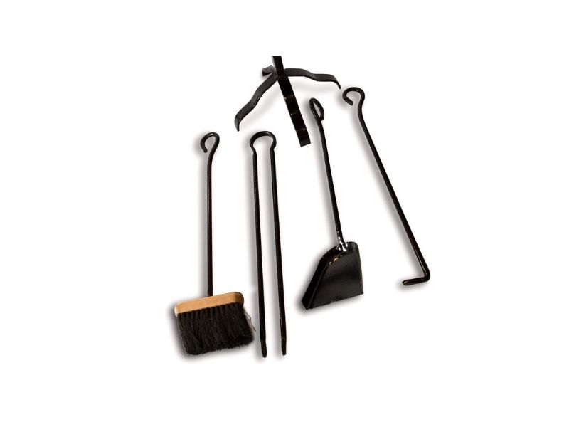 Serviteur cheminée acier | 4 accessoires | Socle + pelle + balayette + tisonnier + pince – Image 4