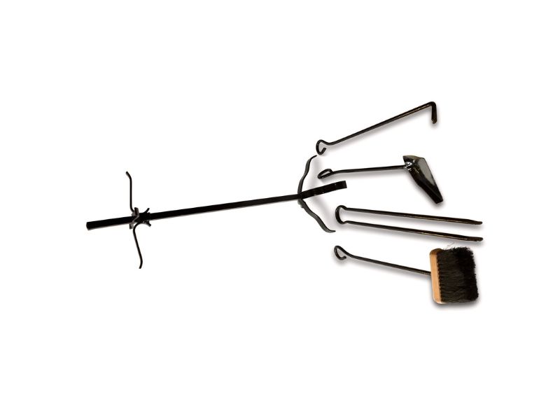Serviteur cheminée acier | 4 accessoires | Socle + pelle + balayette + tisonnier + pince – Image 6