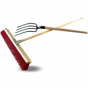 Lot balai cantonnier PVC 60 cm + fourche 4 dents fines | Manches en bois