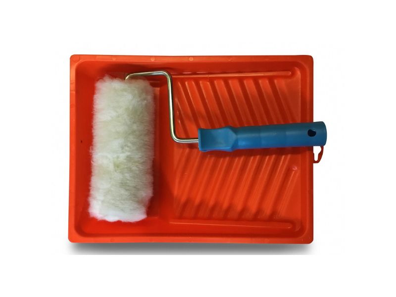 Bac à peinture plat Kit anti-gouttes | Rouleau à poils longs polyester | Largeur 18 cm | Ø 8 cm – Image 2