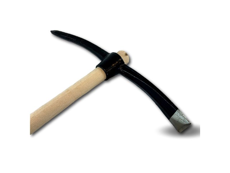 Pioche terrassier | Manche 90 cm bois | Panne acier forgé avec pointe et langue – Image 3