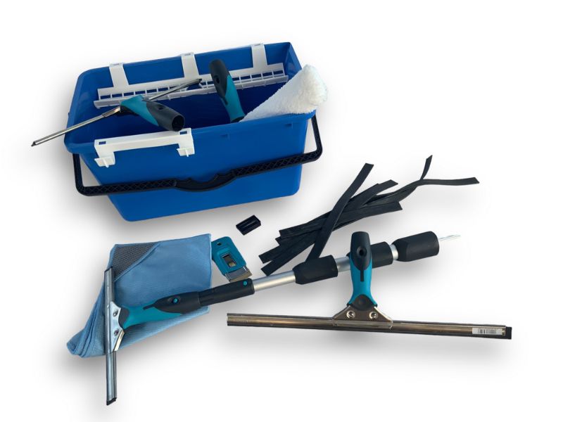 Kit laveur de vitres hyper pro | Avec perche seau mouilleur raclette grattoir chiffon – Image 4