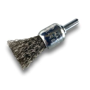 Brosse en bout sur tige | Forme pinceau | Fil INOX dur | Diamètres variés